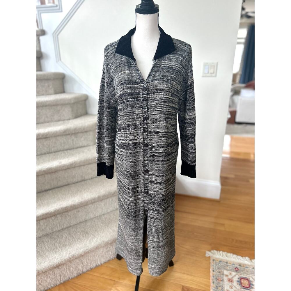 Cousin Johnny Black Marled Knit Long Sleeve Button Down Maxi Sweater Dress